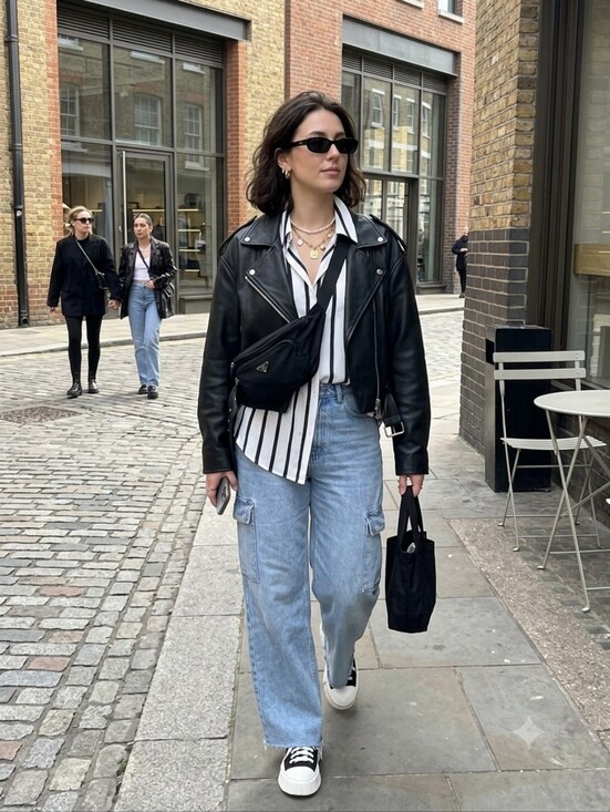 Dynamite Tops - Dynamite White Button-Down Shirt with Navy Blue Vertical Stripes